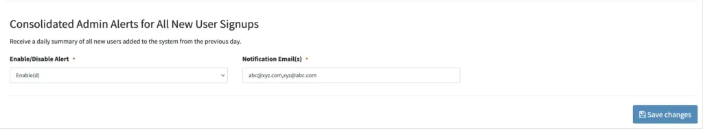 Consolidated Admin Alerts Settings