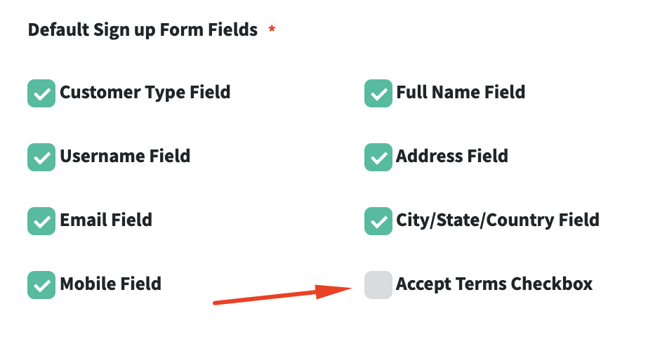 Signup Terms Settings