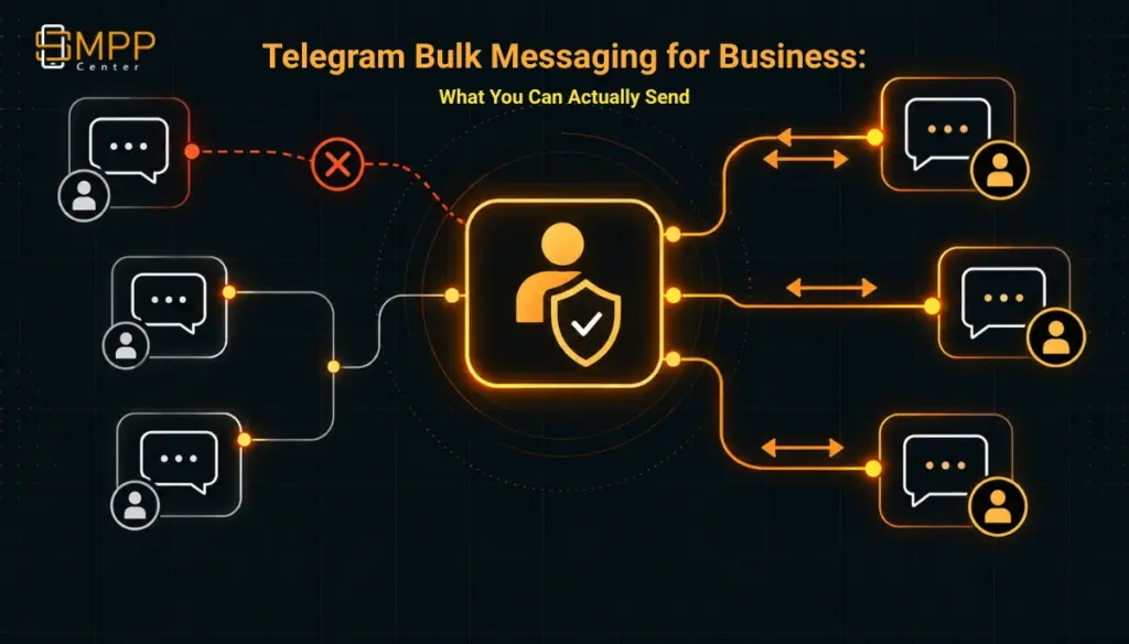 Abstract diagram of a messaging network showing a blocked one-way connection and an open two-way connection, representing opt-in based messaging.