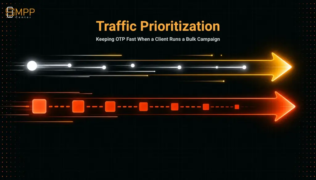Geometric illustration of two parallel traffic lanes, one fast and one slow, representing a messaging platform's priority queue