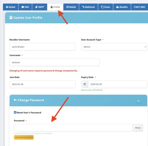 Reset User's Password