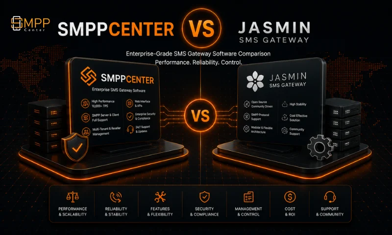 Illustration about SMPPCenter vs Jasmin SMS Gateway