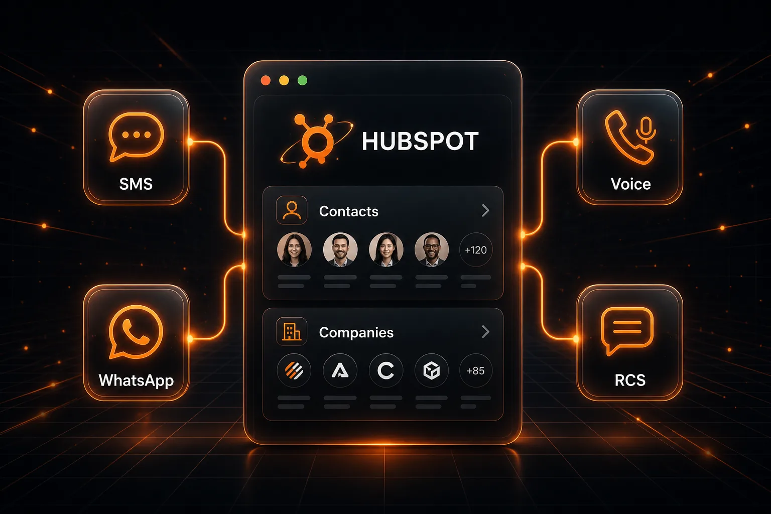 HubSpot Connector Plugin linking Contacts and Companies to SMS, WhatsApp, Voice, and RCS
