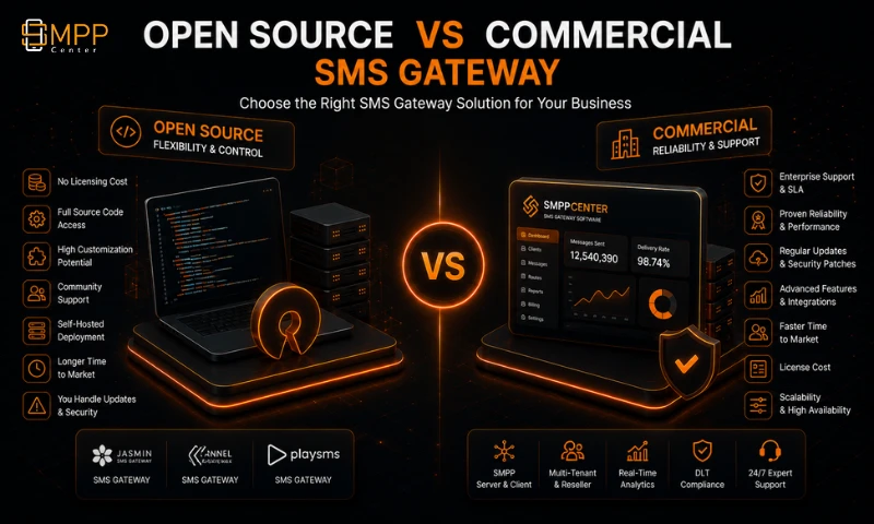 Illustration about Open Source vs Commercial SMS Gateway
