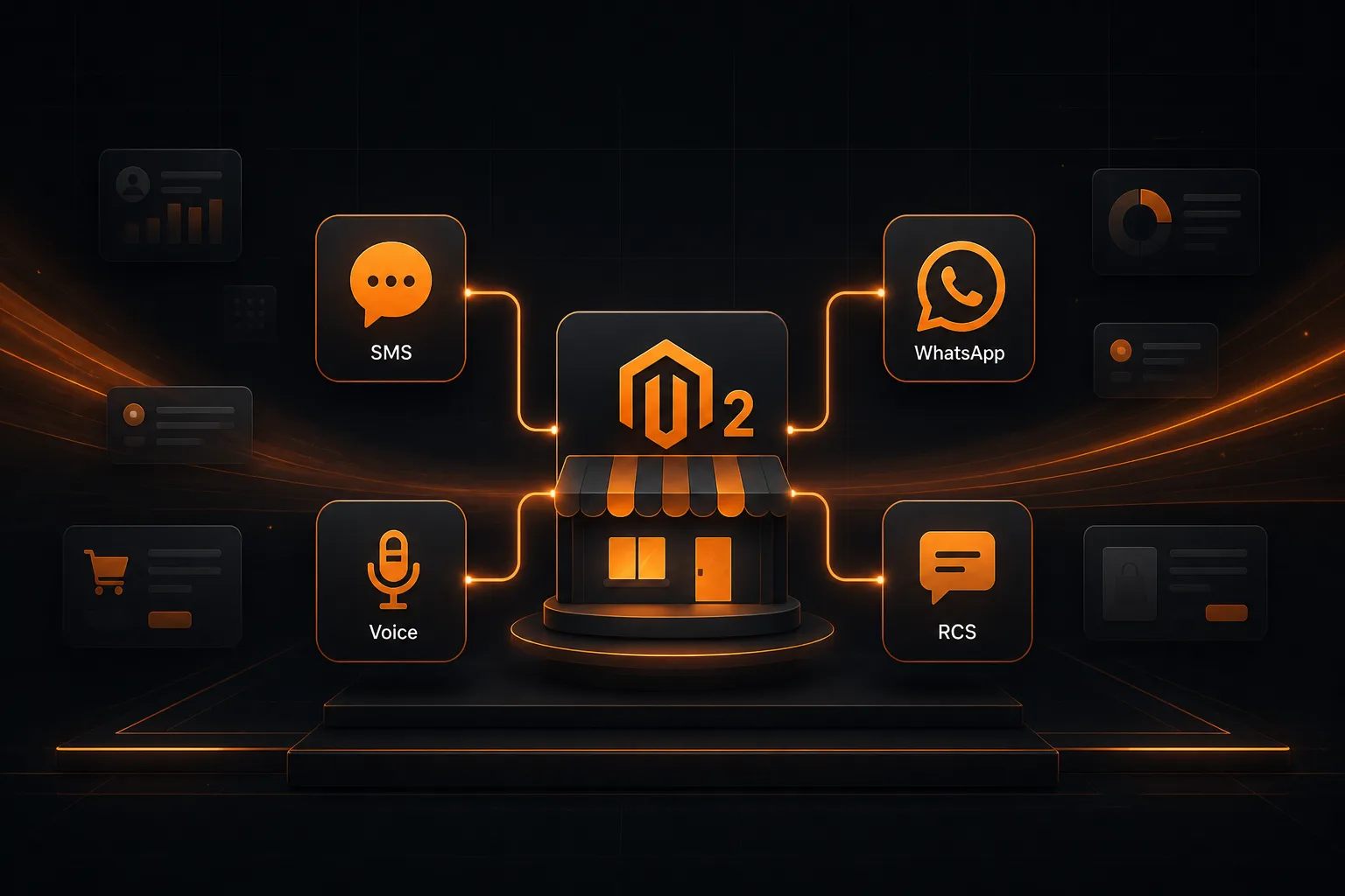 Magento 2 Connector Plugin linking store events to SMS, WhatsApp, Voice, and RCS