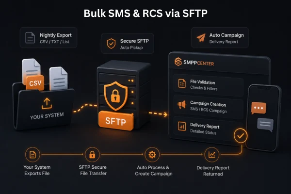 Side-by-side diagram comparing Bulk SMS & RCS via SFTP