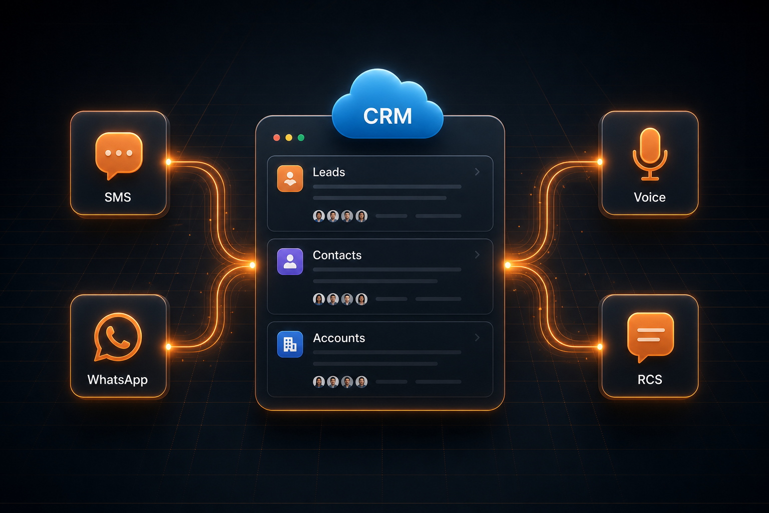 Salesforce Connector Plugin linking Accounts, Leads, and Contacts to SMS, WhatsApp, Voice, and RCS